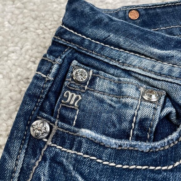 Miss Me Mid Rise Easy Boot Jean Embroidered Studded Flap Pockets Womens 28x30 - Picture 6 of 10